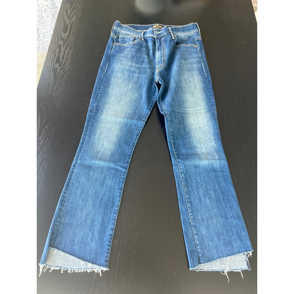 Mother Insider Crop Step Fray Jeans Not Rough Enough Blue Raw Hem Size 29